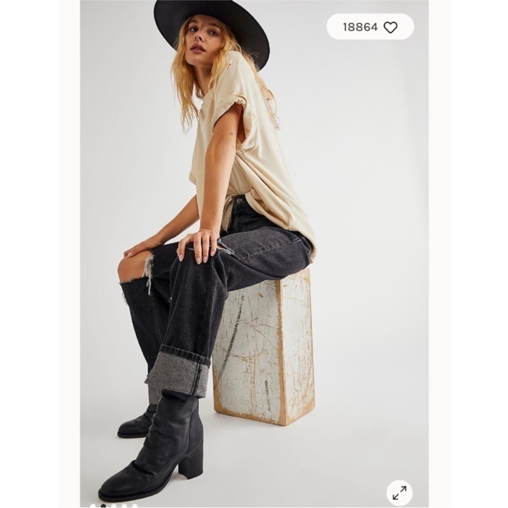 FREE PEOPLE Elle Block Heel Boot Black EU 37 US Size 7